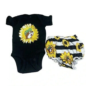 Buc-ee's Beaver Sunflower Black Yellow Baby 2 Piece Outfit